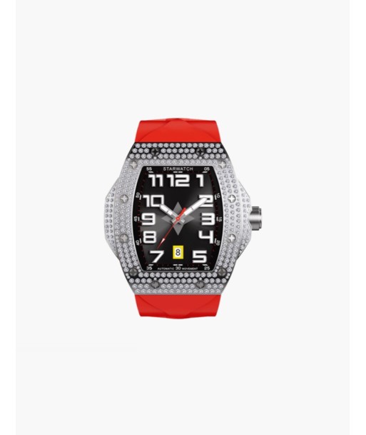 STARWATCH ALDEN II S2R, MOUVEMENT AUTOMATIQUE MONTRE DIAMANTS, FOND NOIR ET BRACELET ROUGE pas cher